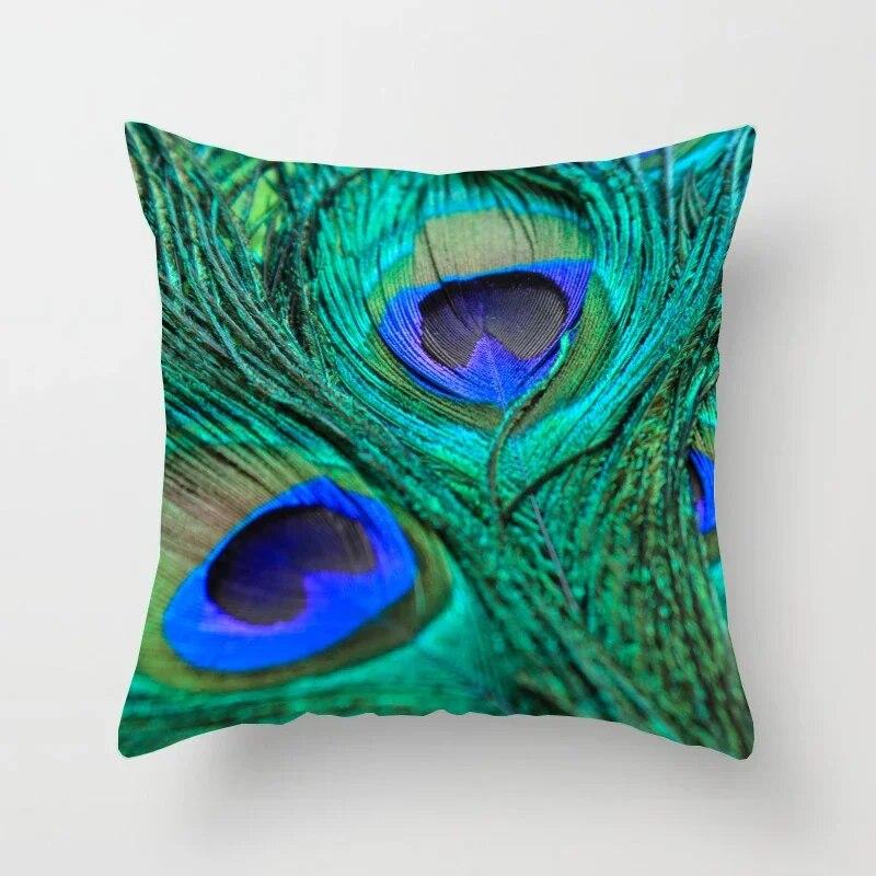 45*45cm Creative Peacock Feather Series Pillowcase Art Life Home Decoration Sofa Office Seat Waist Cushion  Cover