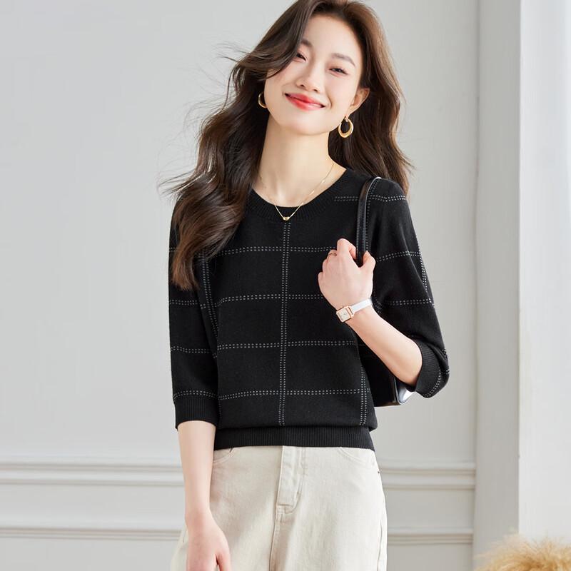 Srcr Women's Lightweight 3/4 Sleeve Wool Blend Knit Top