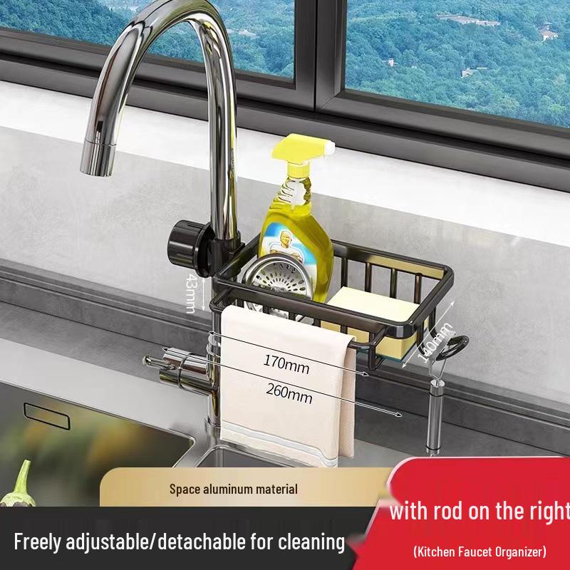 Space Aluminum Sink Organizer with Dishcloth Holder & Drain Tray