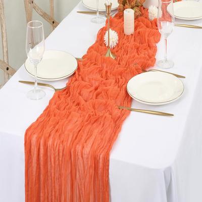 Wrinkle Table Runner Boho Gauze Fabric Tablecloth for Wedding Party Decor Rustic Elegant Dining Table Accent Reusable Machine Washable Sheer Runner