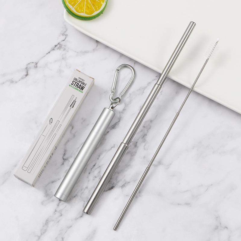 Hot Sale Reusable Metal Retractable Drink Straw Portable Collapsible Telescopic Stainless Steel Straws