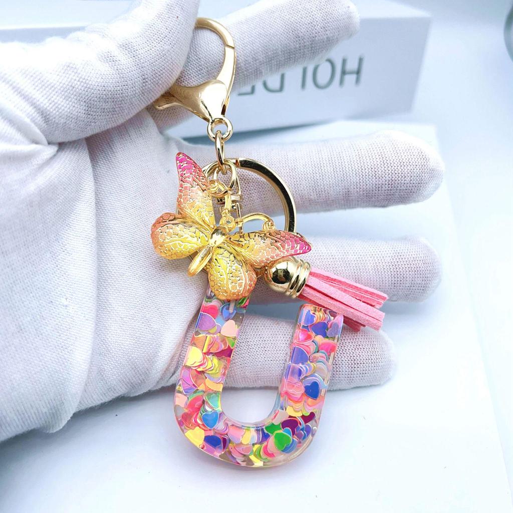 Portachiavi Moda Europea e Americana Farfalla Amore Iniziale con Dettaglio Paillettes