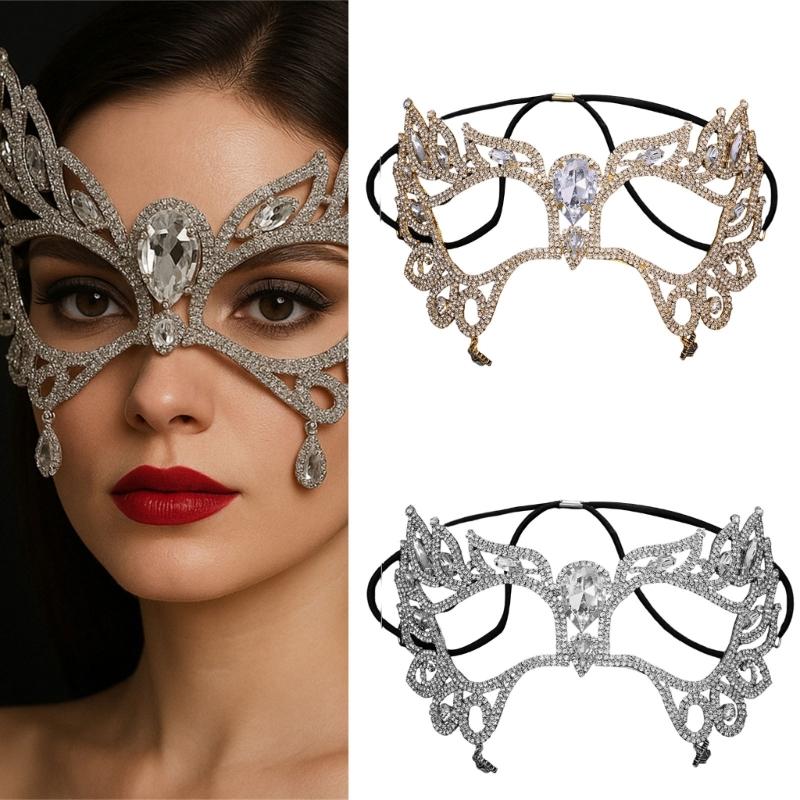 Comfortable Alloy Face Mask with Rhinestones Design Half Face Cover for Role Playing and Parties Secure Structure