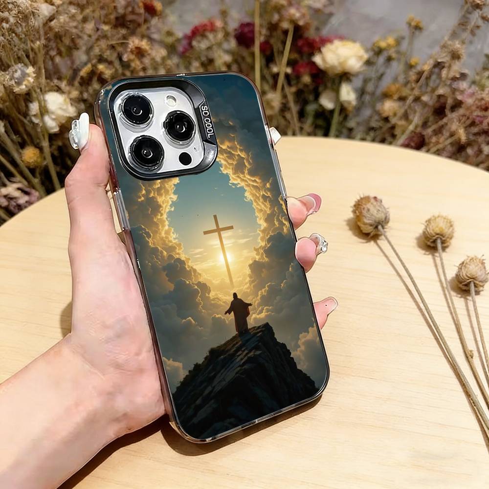 Jesus Christ Phone Case For iPhone 17,16,15,14,13,12,11 Plus,Pro Max,XS,Colored Silver Plated Inside Cover