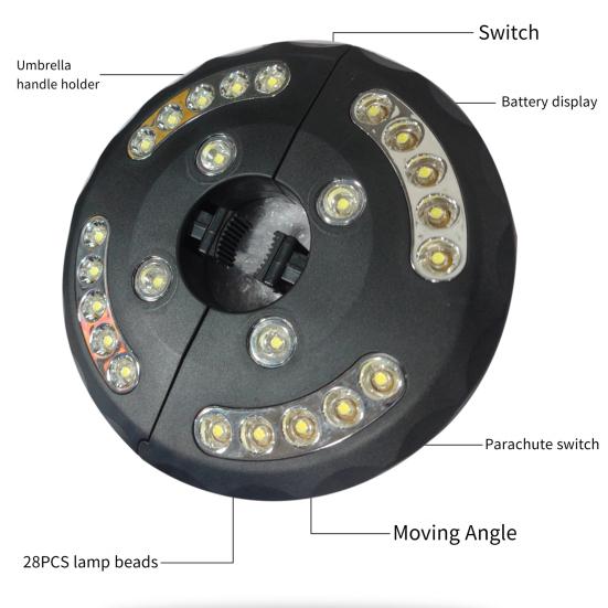 Patio Umbrella Lamp Power Display Super Bright Type-C Rechargeable Camping Tent Lamp Outdoor Garden Yard Patio Parasol Umbrella Pole LED Light