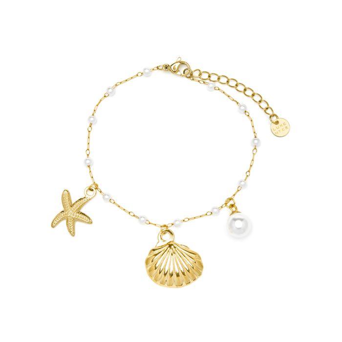 Bracelet - LUXENTER - Brisa Marina - perle blanche - finition or jaune 18 carats - motifs maritimes