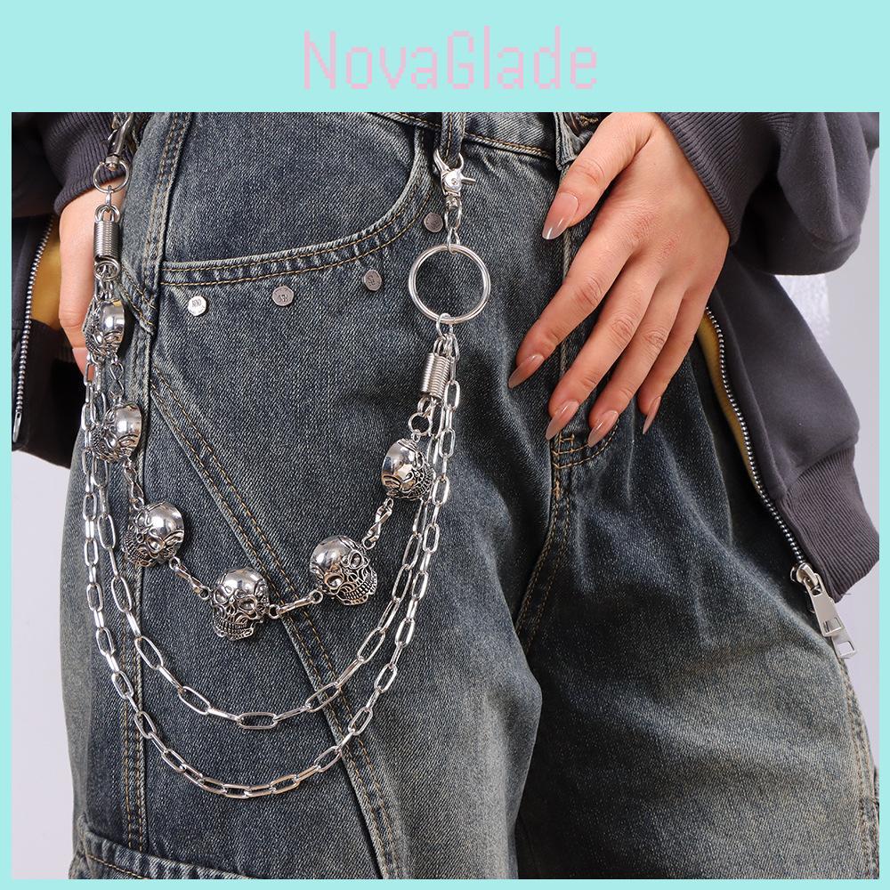 Metal Skull Hip Hop Belt Chain For Men With Spring Decor And Multilayer Design