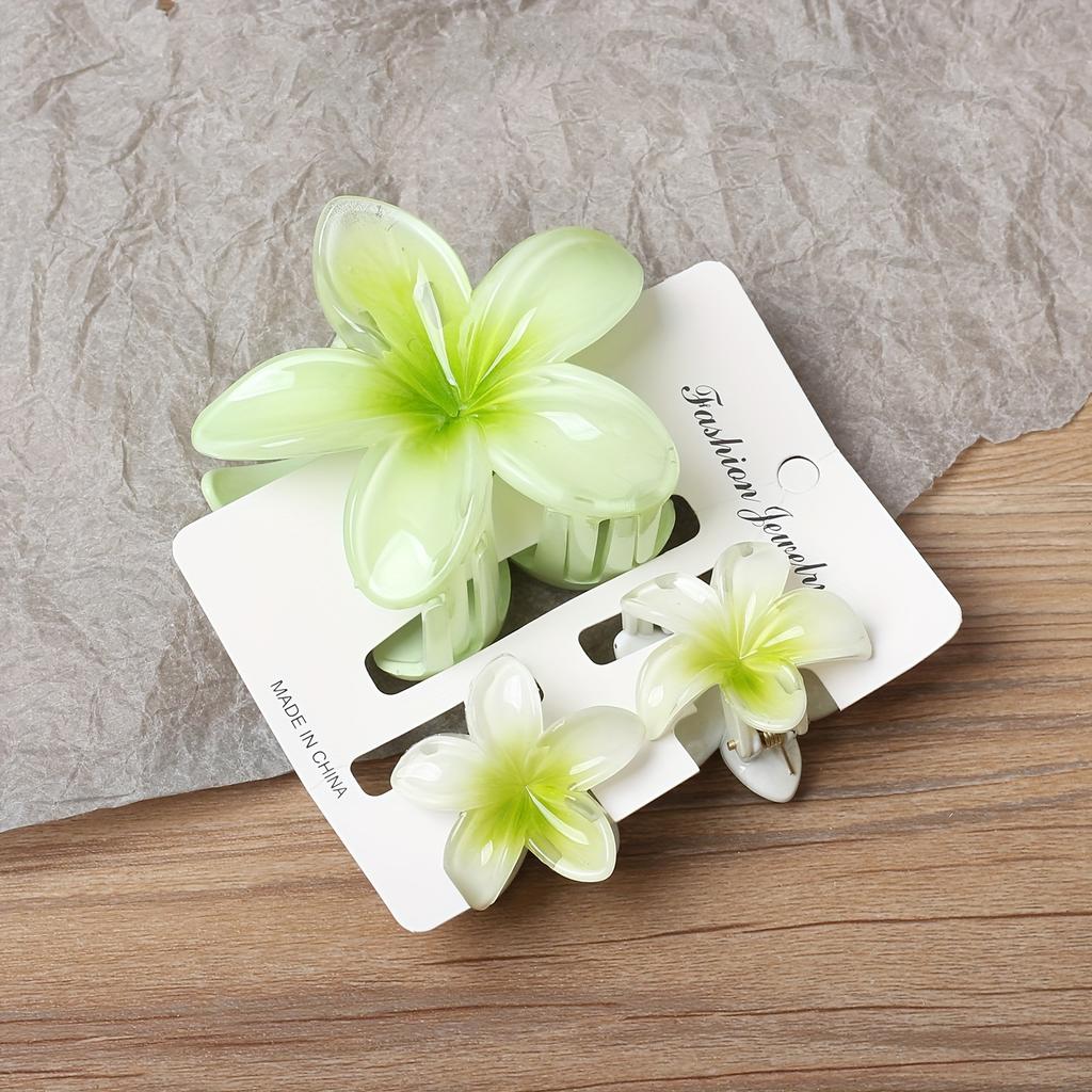 O agrafă de păr mare și două mici, cu flori în culori în gradient, accesoriu de păr în stil casual de vară, perfect pentru ieșiri și navetă