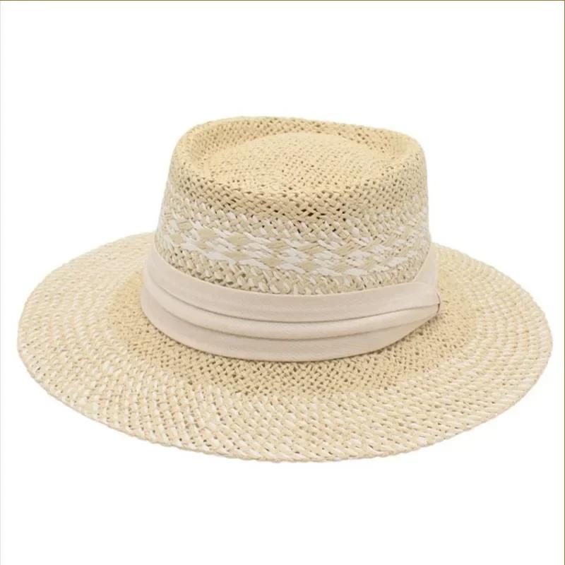 Summer Women's Straw Hat Ladies Luxury Fashion Sun Protection Beach Hat French Panama Bump Top Wide Brim Raff Cap