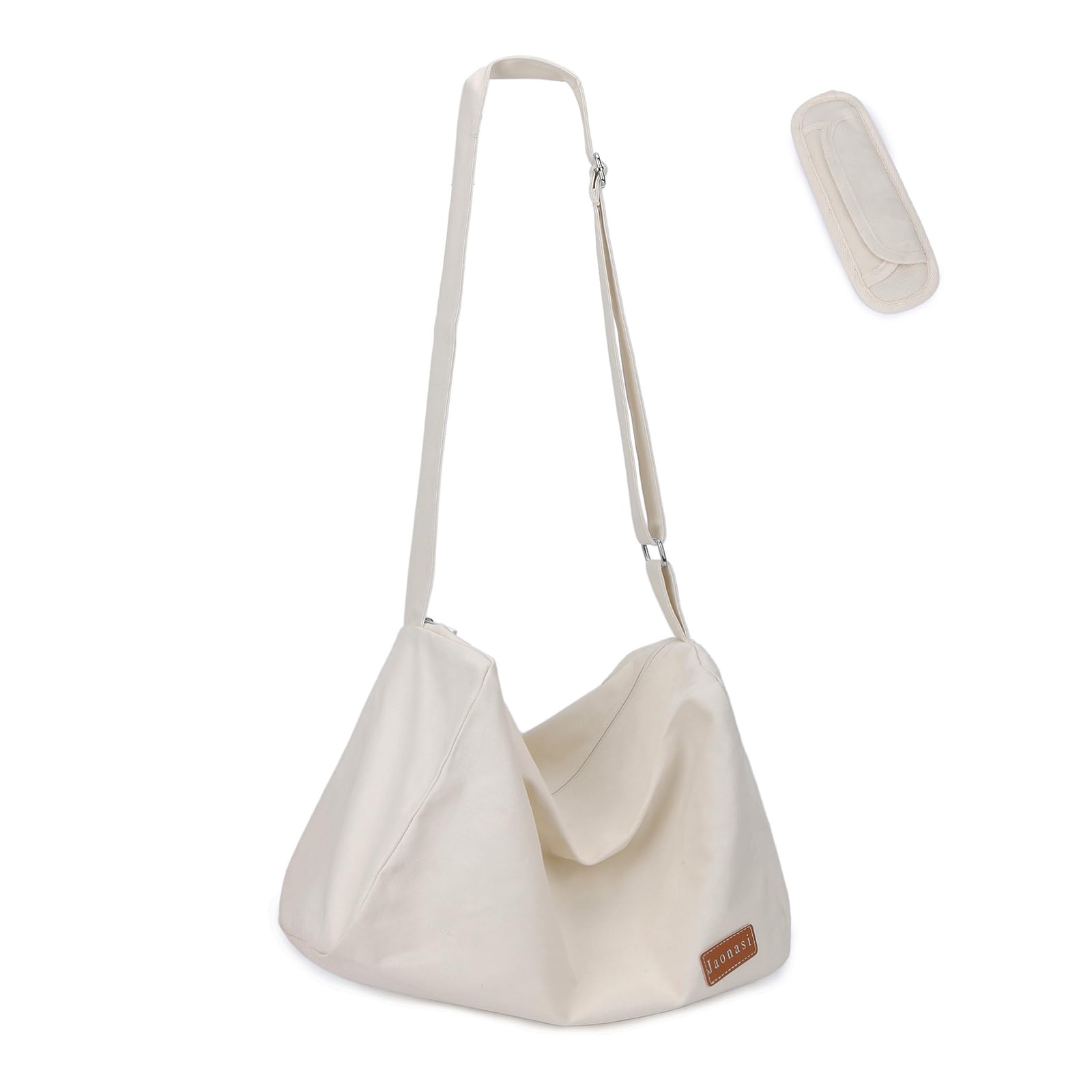 

Jaonasi Canvas Tote Bag, A4 Size, Large Capacity, Shoulder Bag, Solid Color, Unisex, for Commuting, School, and Travel, with Interior Pocket (Beige)