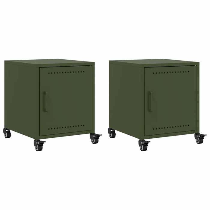 VidaXL Tables de chevet 2 pcs vert olive 36x39x43,5 cm acier, armoire, armoire latérale, support de téléphone, table de 846623
