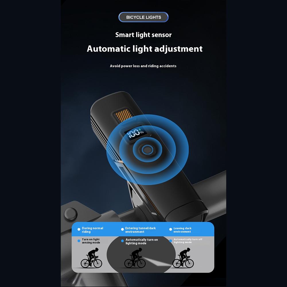 Bike Light 5 Levels Dimming Light IPx5 Waterproof Type-C Charging Automatically Adjusts Lighting High-Definition For Riding
