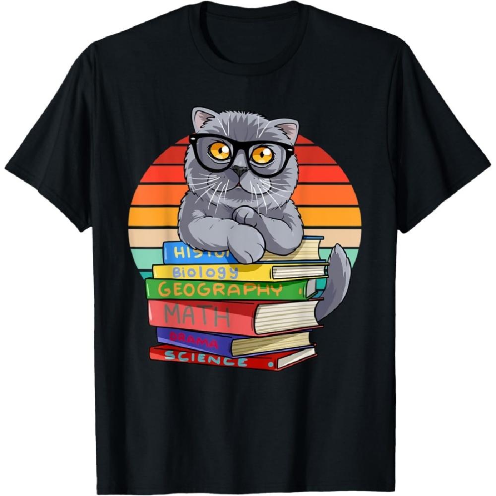 

British Shorthair Cat Funny Back To School Bookworm T-Shirt XXXXXL чёрный