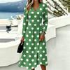 Women's Casual Polka Dot Printed Long Sleeve V-Neck Dress with Pockets