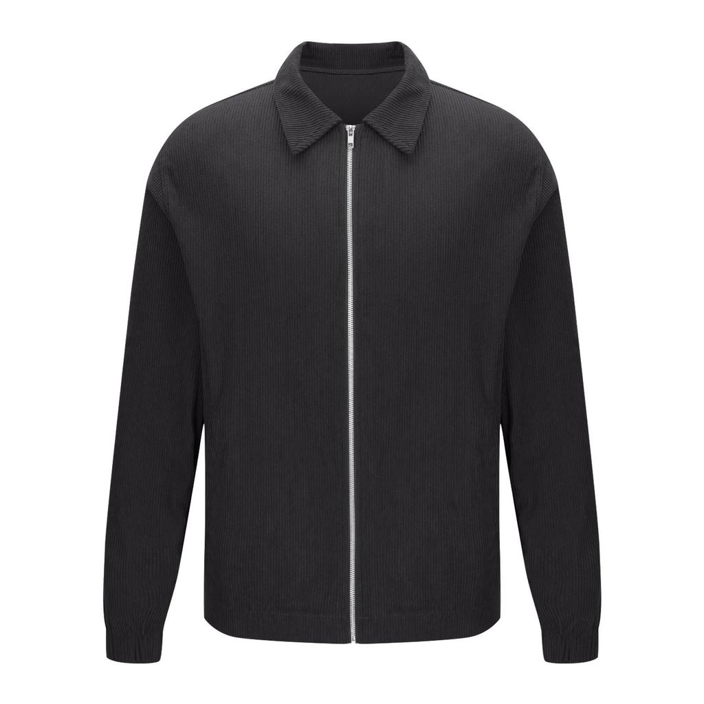 Pánská ležérní manšestrová bunda na zip, jednobarevná lehká retro bunda s kapsami.