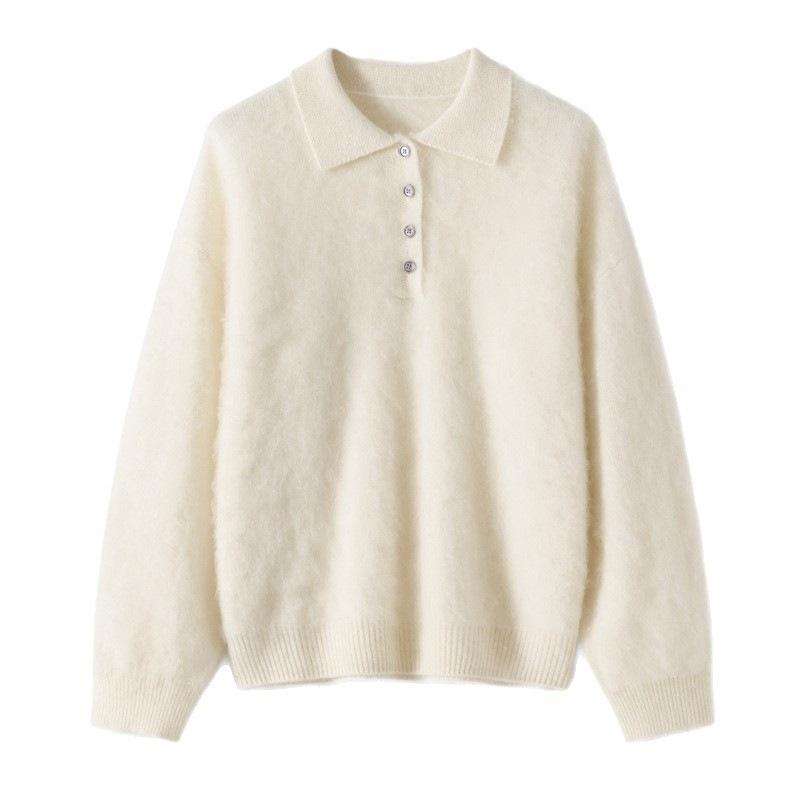 Long-sleeved Woolen Sweater for Women, Casual and Relaxed, with An Elegant V-neck Knitted Top.