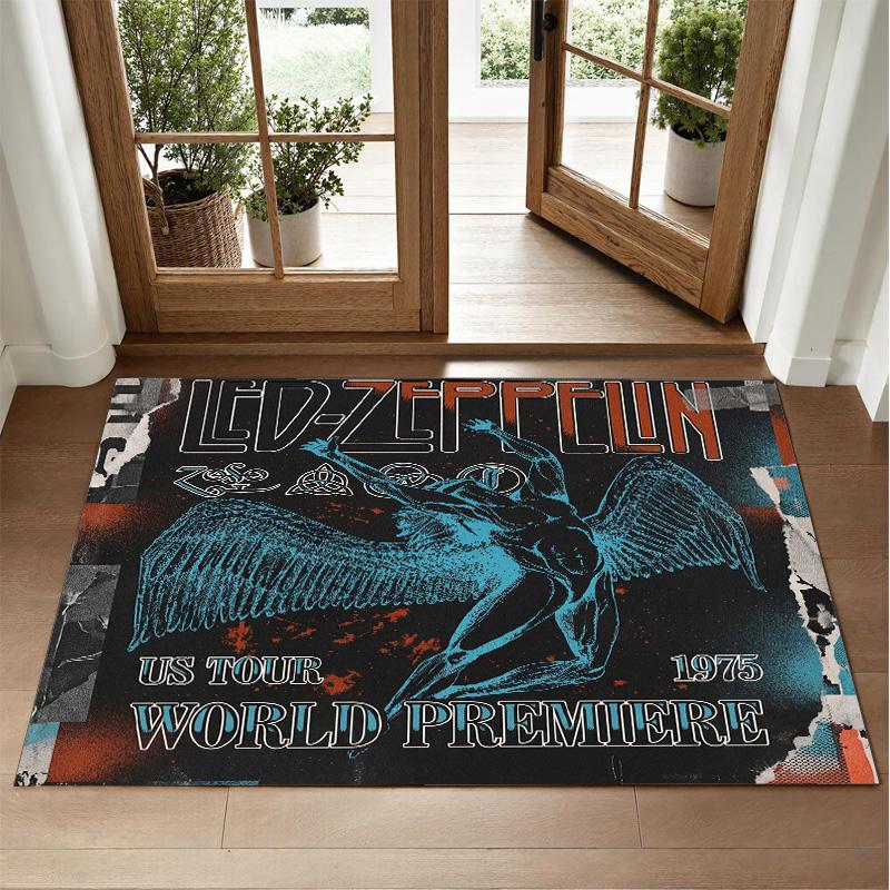 Led Zeppelin Design Crystal Velvet Rug Soft Decorative Mat for Bedroom Entrance