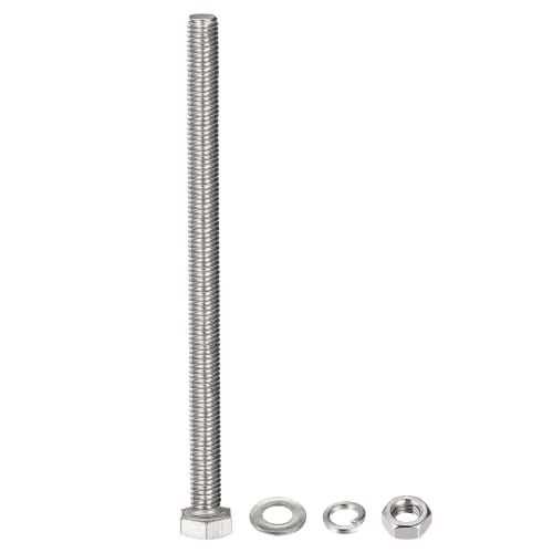 uxcell Hex Thread Bolts, Nuts, and Flat Lock Washers Kit, M8 x 120mm, 304 Stainless Steel, Fully Threaded Hex Bolts, 10-Pack