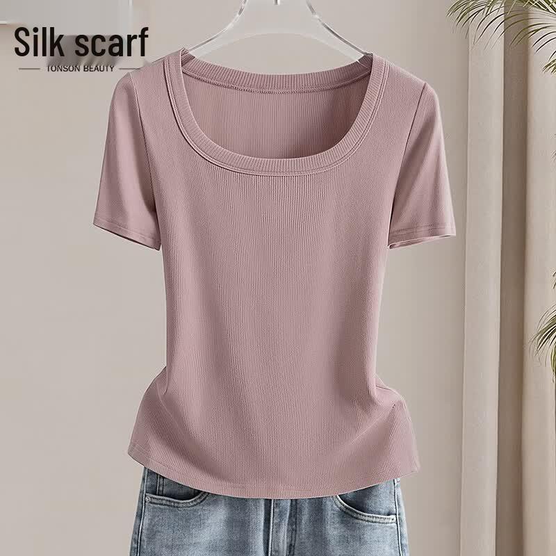 Silkbay Women s Square Neck Short Sleeve T-Shirt M