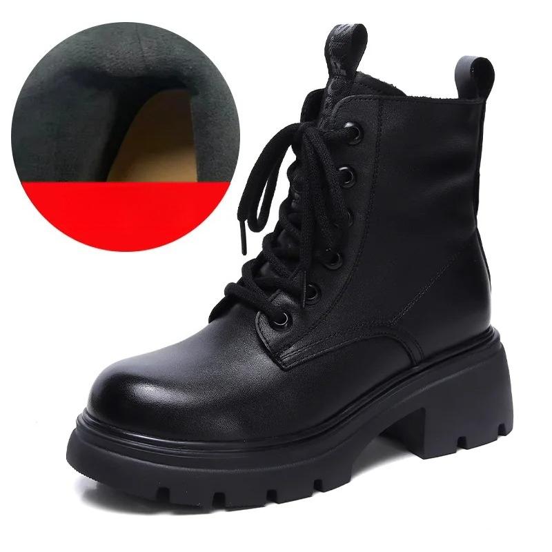 Johnature Genuine Leather Women's Shoes Versatile Lightweight Anti Slip Thick Heel Short Boots