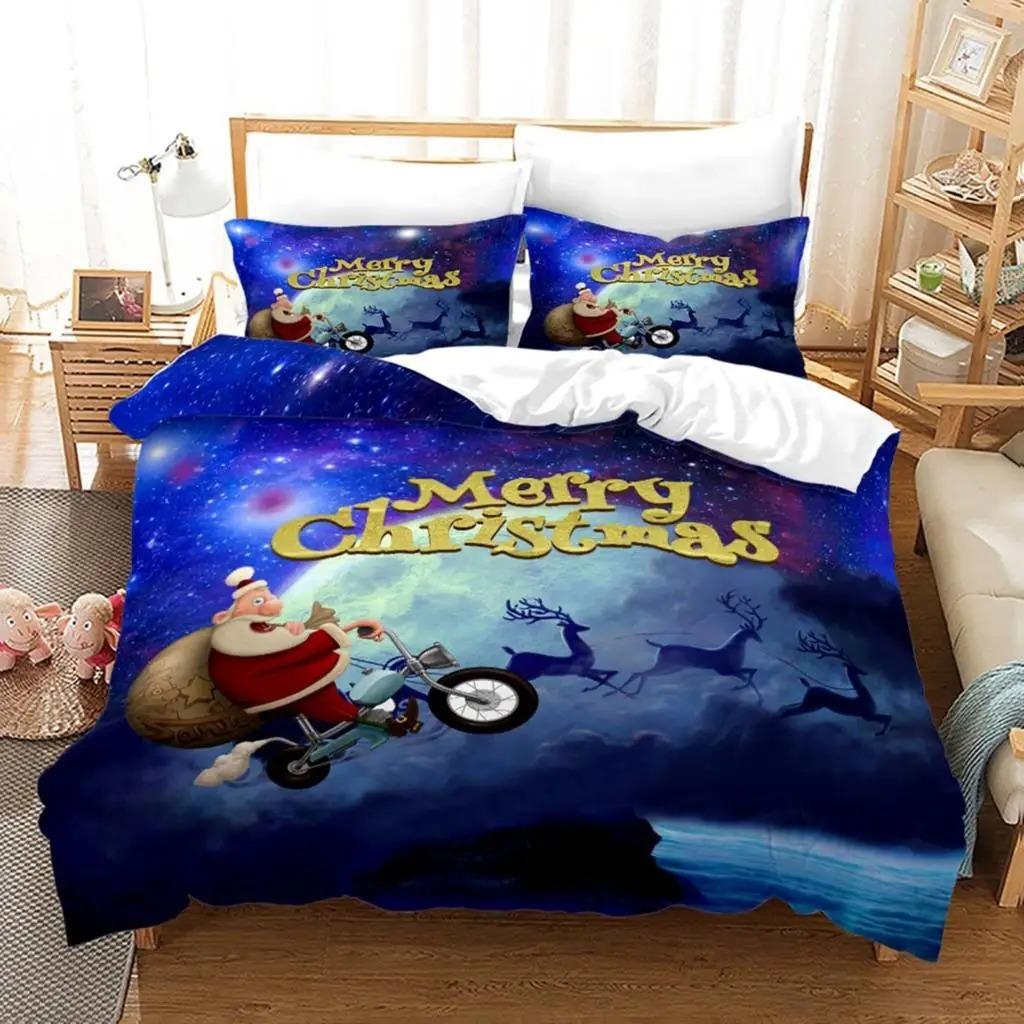 Christmas Duvet Cover Set Santa Claus Printed Twin Size Bedding For Kids Adults New Year Gift Polyester Bedclothes