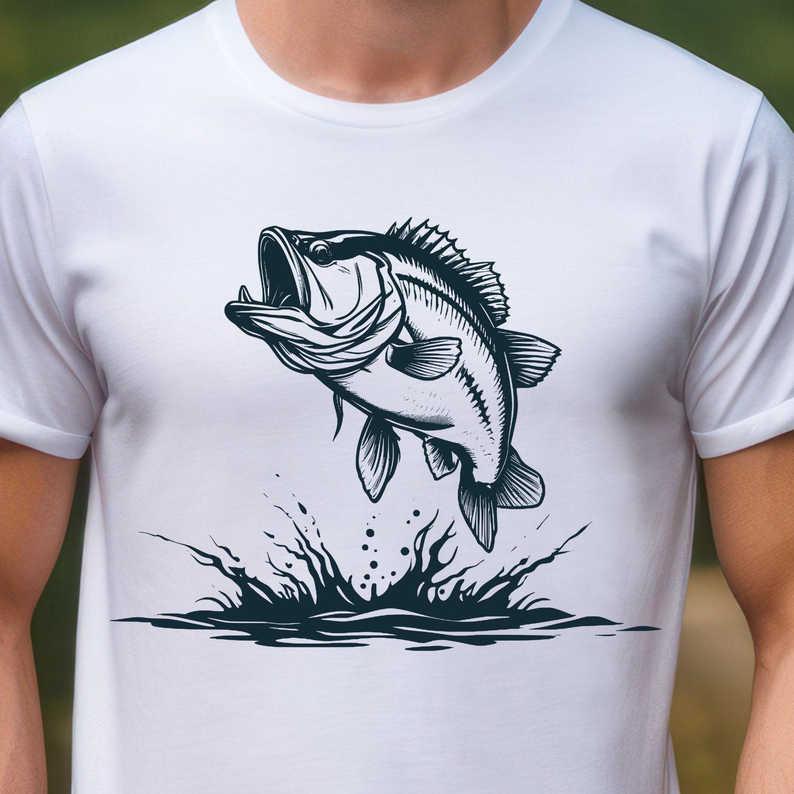 Jumping Bass Illustration T-Shirt | Fishing, Bass Jump, Outdoor, 6 colors 4XL