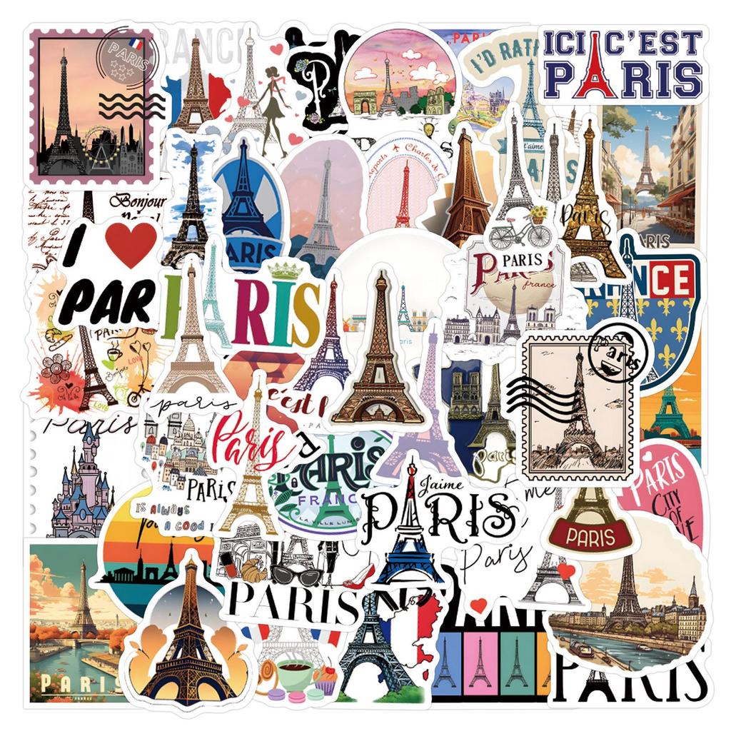 55-Sheet Romantic Paris Graffiti Waterproof Stickers for DIY Notebooks and Journals