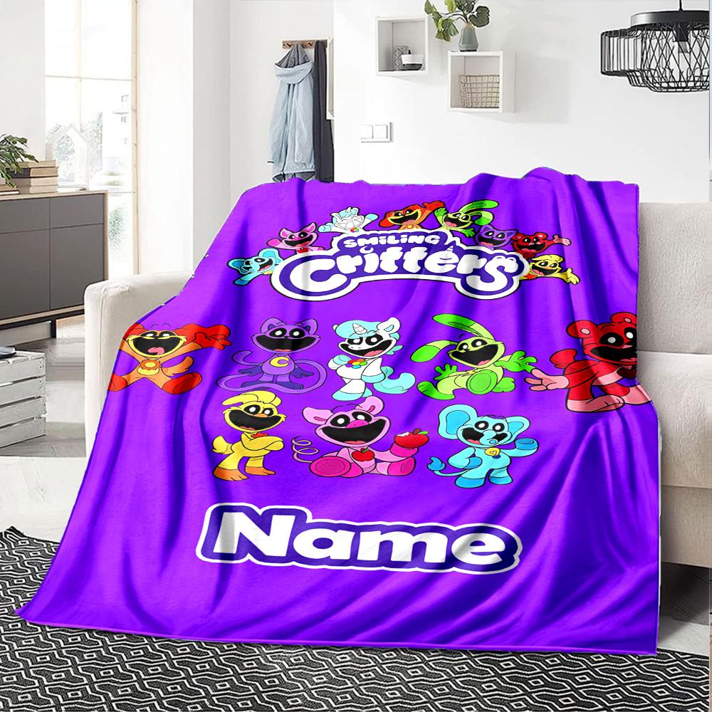 Customiz Name Personality Smiling Critters Blanket Soft &Warm Sofa Office Bed Travel Lunch Break Blanket, Gift Suitable All Seasons