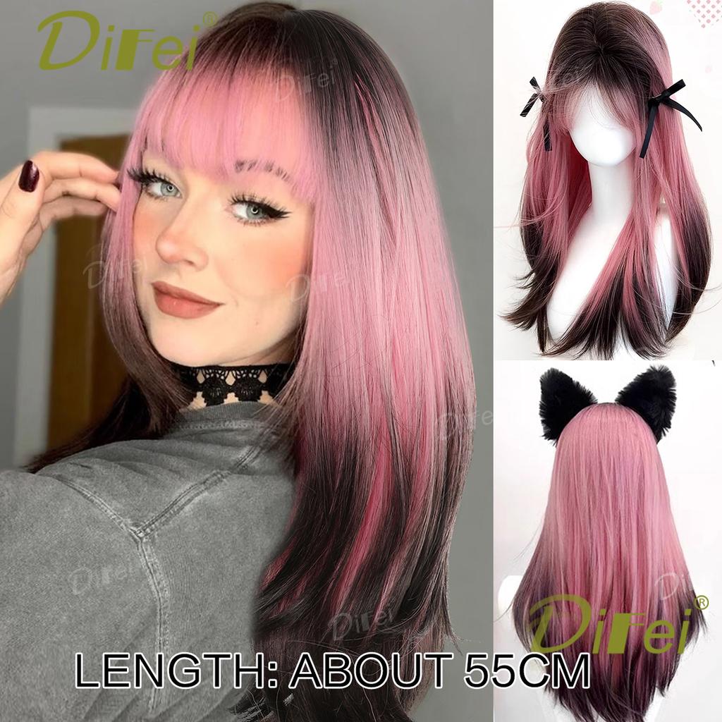 Platinum Blonde Straight Synthetic Cosplay Wig Straight Hair Wig With Straight Bangs Suitable For Women Halloween Christmas Wear
