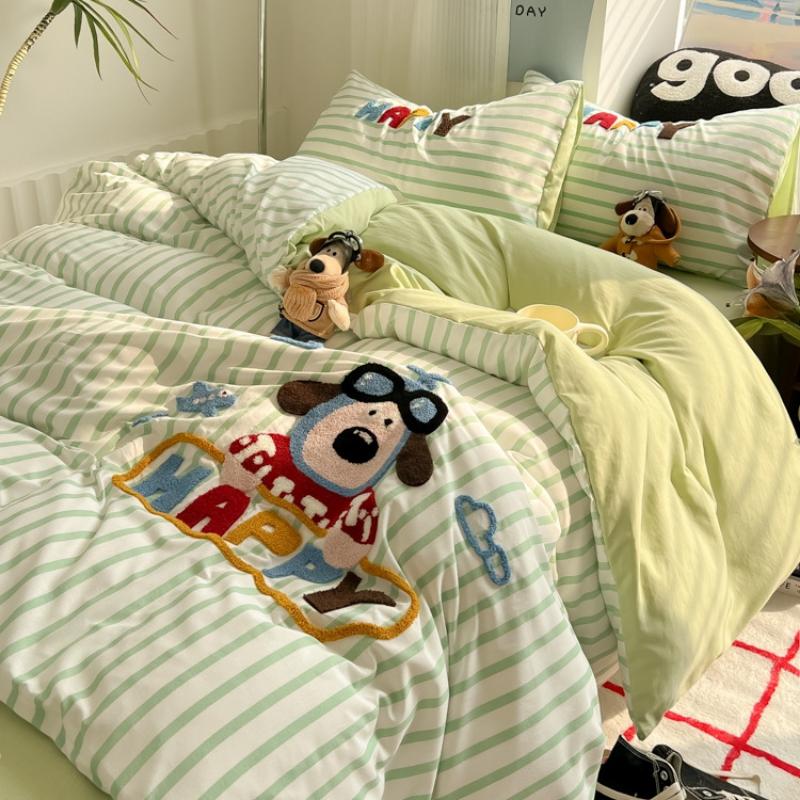 Cloud Pure Cotton Quilt Cover Bed Sheet Embroidery Four-piece Set Cartoon Puppy Skin-friendly Breathable Bed Sheet Bedding