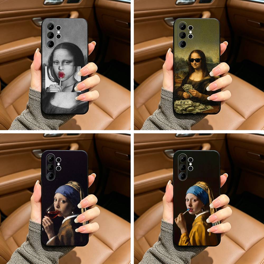 Aesthetic Funny David Mona Lisa Phone Case For Samsung S25,S24,S21,S22,,Plus S23,S30,Ultra,S20,Fe,Lite,Black Soft Silicone