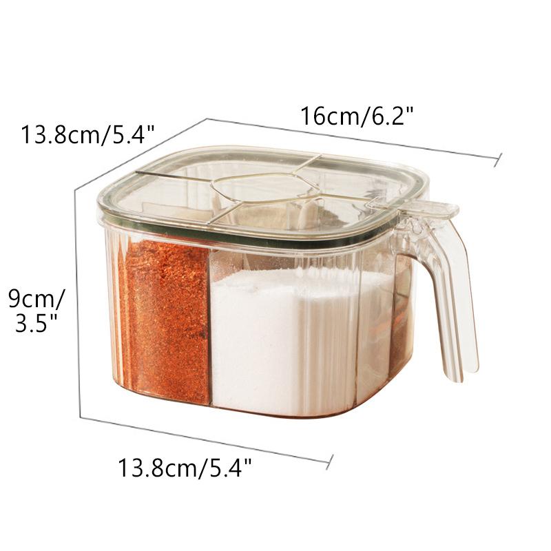 Multi-Grid Salt Seasoning Box With Spoons And Sealed Lid Transparent Spice Jar Chili Powder Sugar Bowl Moisture-Proof Container