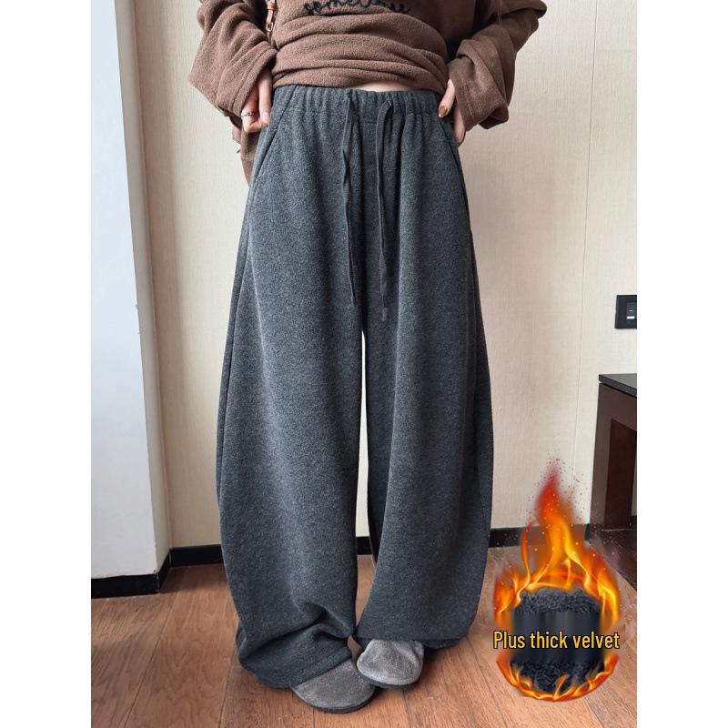 

Women s Cozy Korean-Style Curved Leg Fleece Sweatpants for Autumn/Winter: Lazy, Versatile, Casual Glutinous Rice Pants. 4XL