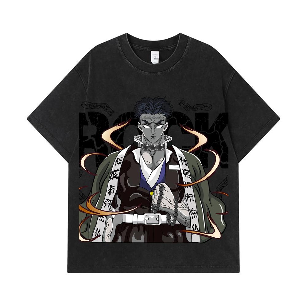 275 GSM Gewaschene T-Shirts 100% Baumwolle Demon Slayer V112 Gyomei Druck Unisex Schweres Baumwoll-T-Shirt