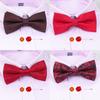 Men'S Korean Banquet Groom Wedding Best Man British Bow Tie Brooch Set Burgundy Bow Red Bow Tie