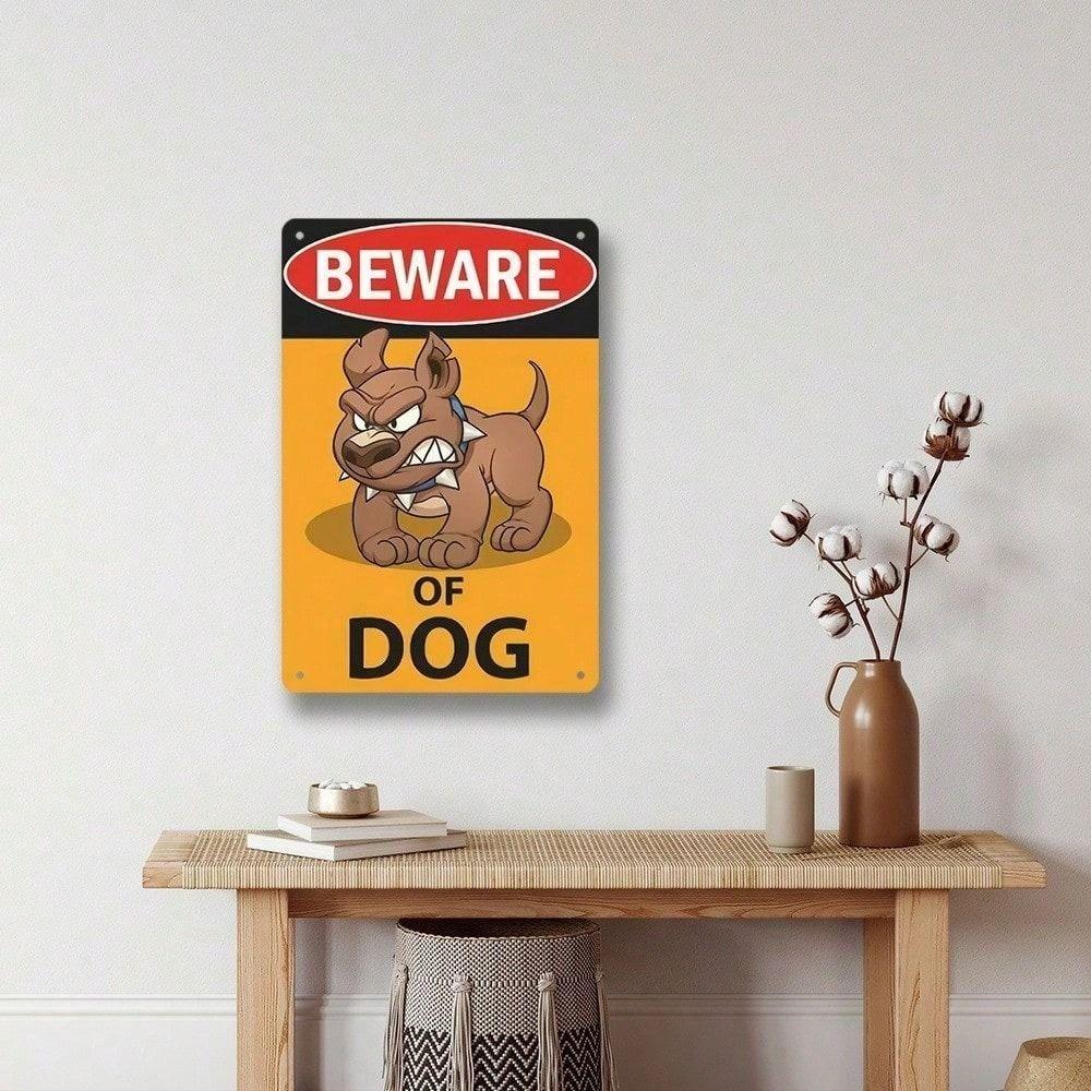 Metal Wall Art Sign Angry Dog Outdoor Fence Decor