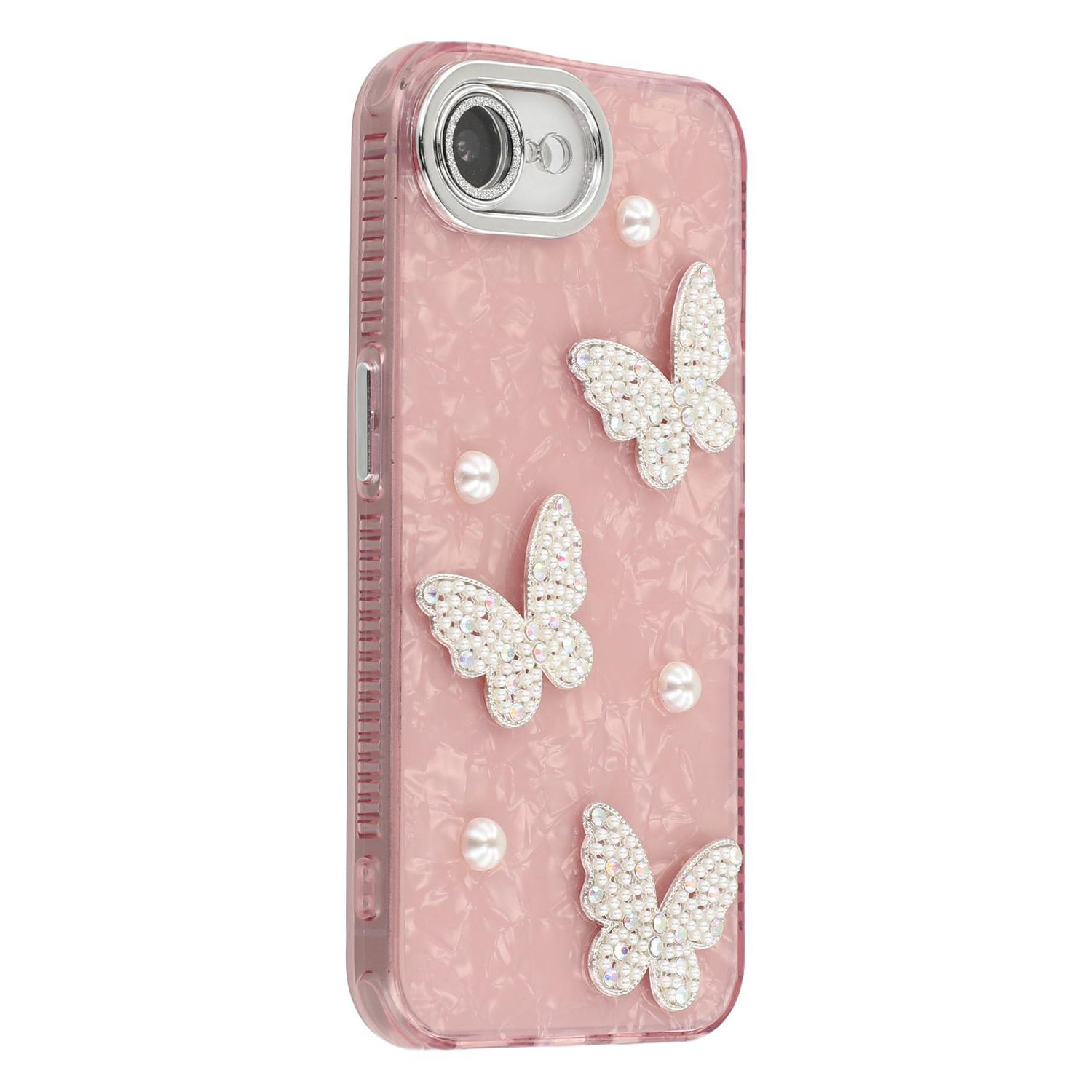 

Для iPhone 16e Чохол Декор Метелик Перли IMD PC+TPU Чохол для телефону зі скляною плівкою для об єктива As Shown D