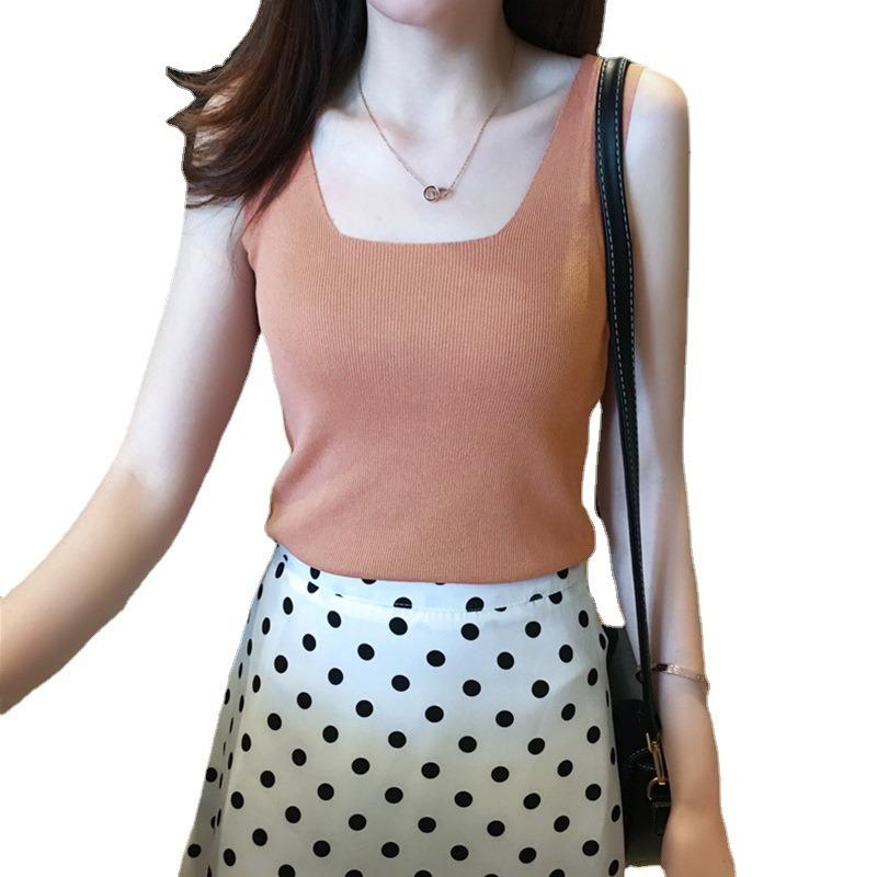 Small Suspender Women's Autumn and Winter Suit with Summer Sleeveless Short Knitted Black Vest and Bottoming Shirt Top