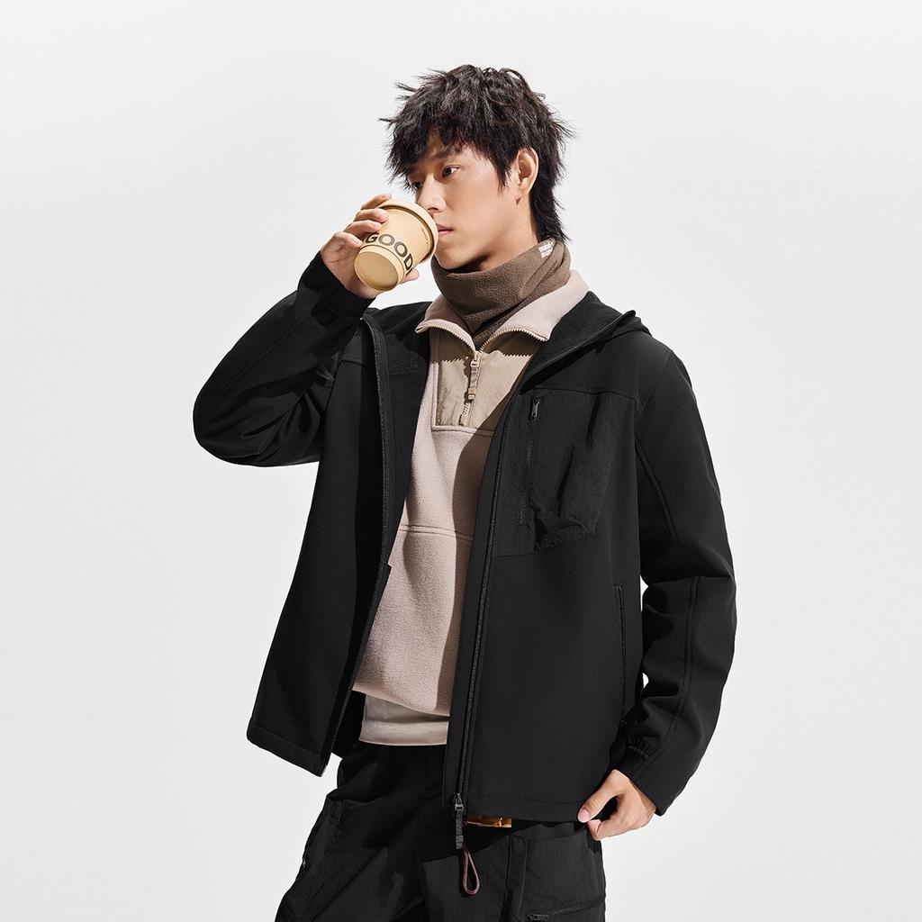 Li Ning Outdoor CF Tracing, Fleece Lined Thermal Reflective Water Repellent Loose Fit Coat Soft Shell Jacket Men's AFDVB37-5