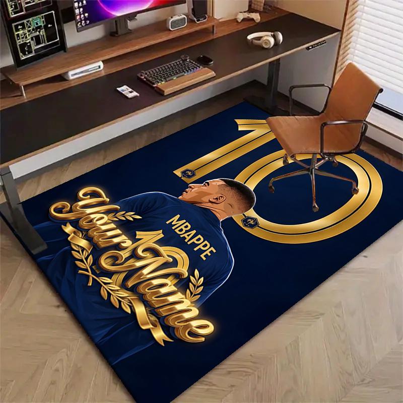 M-Mbappe Design Area Rug Personalized Name- Non-Slip, Soft & Cozy Floor Mat for Living Room, Office - Indoor/Outdoor Carpet
