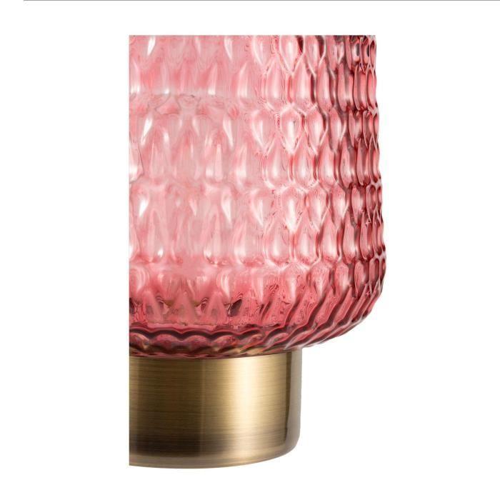 Lampe À Poser - Pauleen - Rose Glamour - Verre Rose - Socle Laiton - 210 Mm