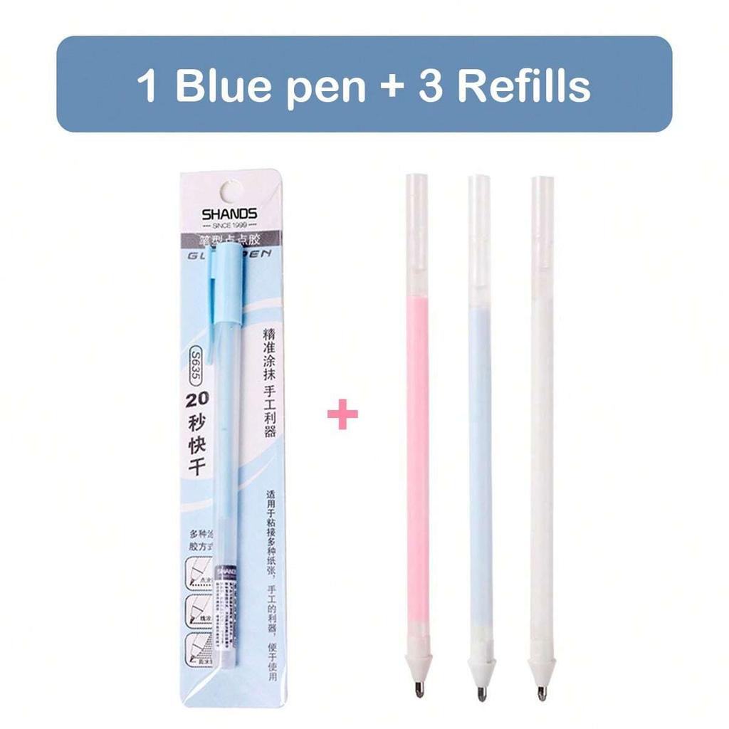 1+3Pcs Macaron Dispensing Pen Student Diy Hand Account Manual Quick-drying Glue Dispensing School Office Supplies Stationery