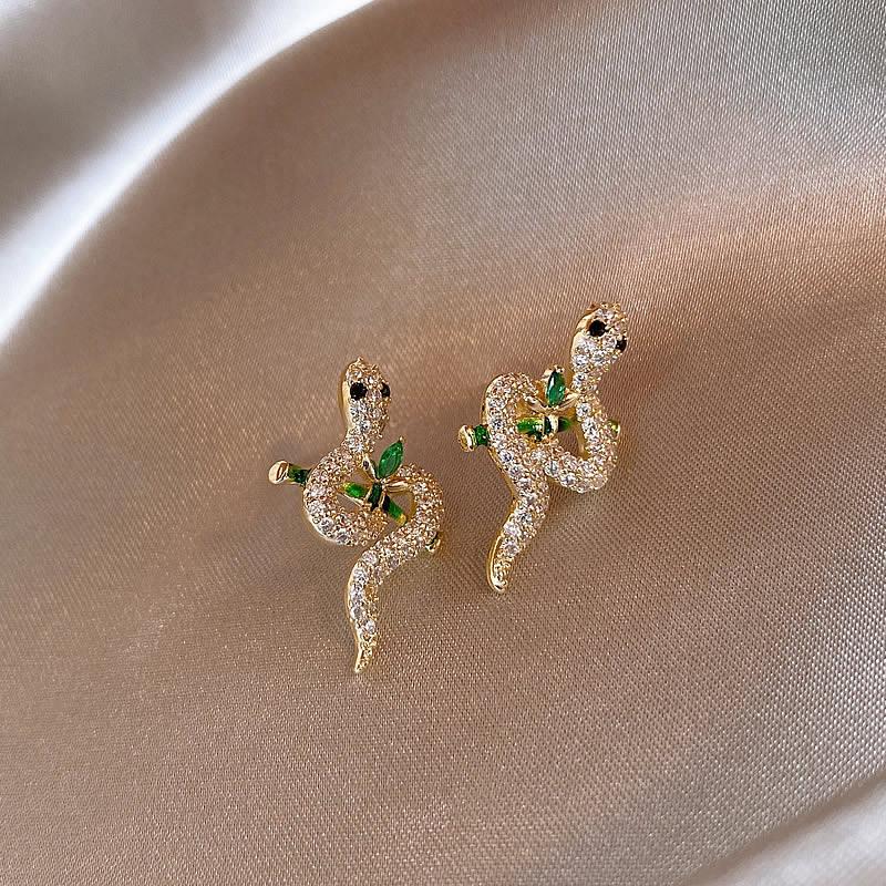 

Уникальный национальный стиль, полный бриллиантов, золотые серьги в форме змеи из бамбуковых листьев, уникальные серьги-гвоздики для женщин, изысканные серьги