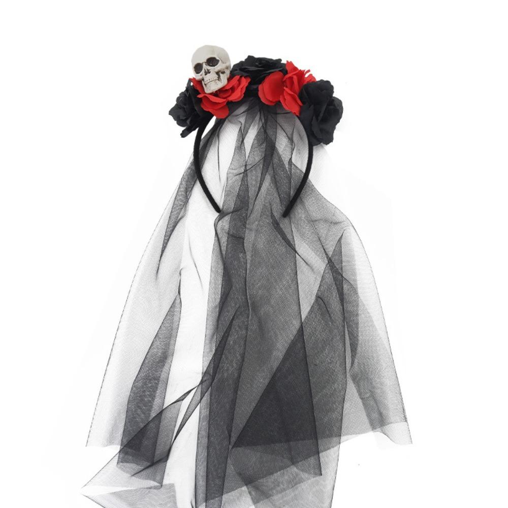 Lace Rose Skull Hair Band Black Cosplay Headdress Funny Halloween Headband  Prop