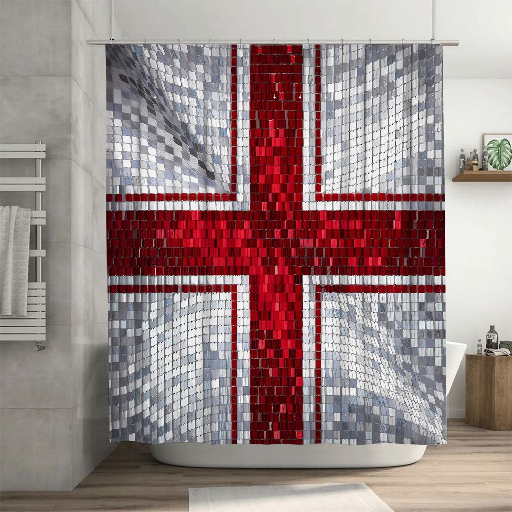 Red Cross Mosaic Shower Curtain Modern Bathroom Decor Waterproof Fabric High Quality Home Accessories For Kids Bathrooms