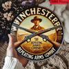 Winchester Repeating Arms Vintage 2D Aluminum Plaque Round Metal Sign Western Bar Home Shotgun Decor 8x8 Inch