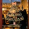 Christmas Store Window Displays Tree Sticker, Simple Line Static Cling Decal, Waterproof Easy Peel Film Removable Festive PVC Decal for Holiday