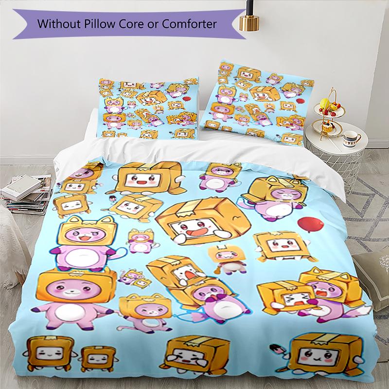 3pcs Lankybox Foxy and Rocky3 Pattern Bedding Set Duvet Cover Set Includes Duvet Cover &pillowcases, Perfect All Season Bedroom Decoration & Gift