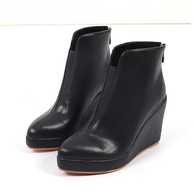  Fashion Chelsea Boots Women Wedges Heel Platform Casual Zipper Slip On Short Boots
