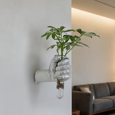 [Modern Resin Vase] 1pc Contemporary Geometric Resin Wall Vase | Hand-Holding Design Wall-Mounted Flower Holder for Modern Home & Hotel Decor